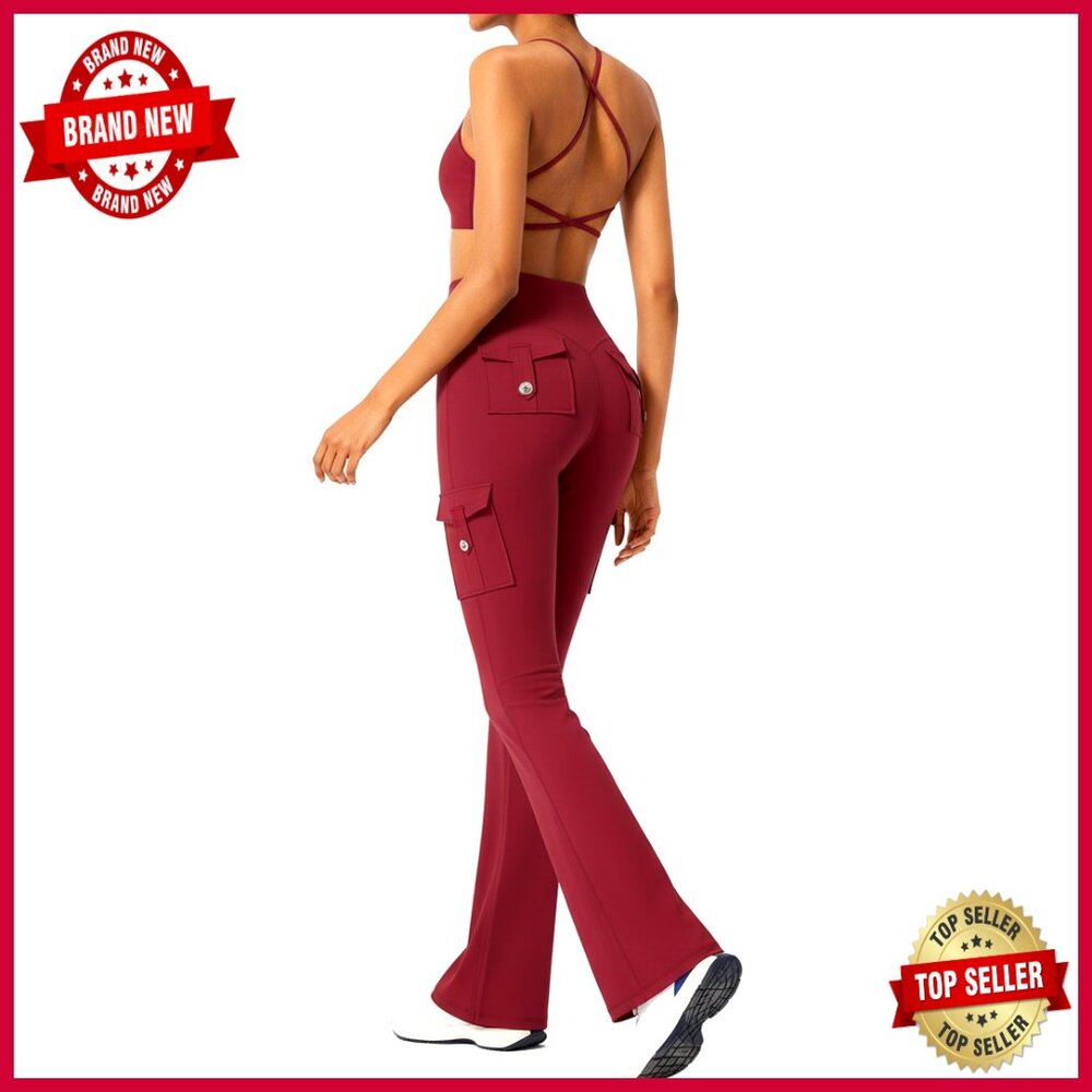 High Waisted Flare Leggings with Pockets and Sports Bra Workout Set - Picture 6 of 7